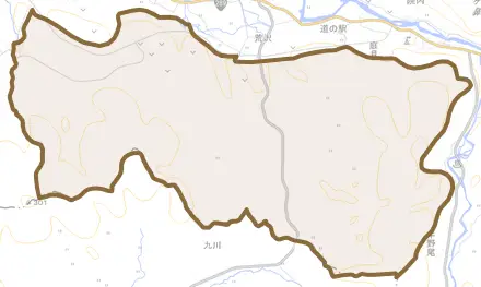小長沢とその周辺の地図。町の範囲を重ねている