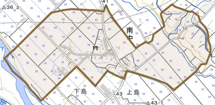 南中とその周辺の地図。町の範囲を重ねている