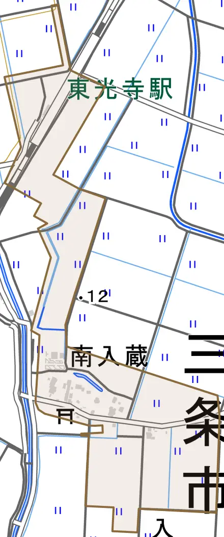南入蔵とその周辺の地図。町の範囲を重ねている