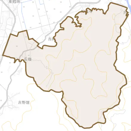 長嶺とその周辺の地図。町の範囲を重ねている