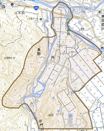 長野とその周辺の地図。町の範囲を重ねている