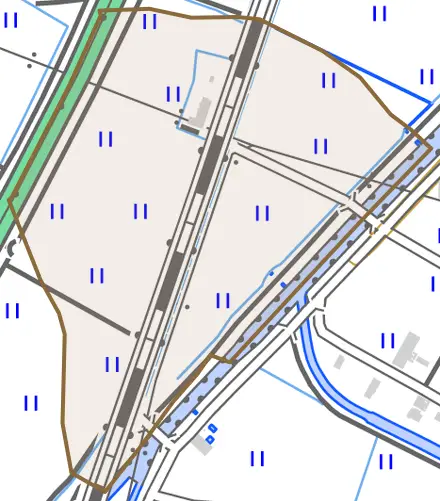 川通東町とその周辺の地図。町の範囲を重ねている