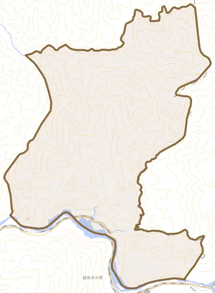 大字八ツ口とその周辺の地図。町の範囲を重ねている