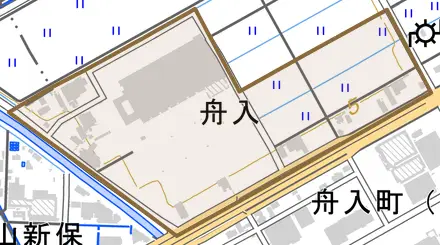 舟入とその周辺の地図。町の範囲を重ねている