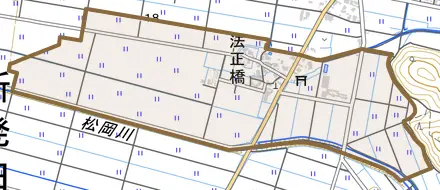 法正橋とその周辺の地図。町の範囲を重ねている