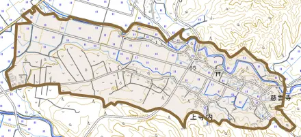 上寺内とその周辺の地図。町の範囲を重ねている