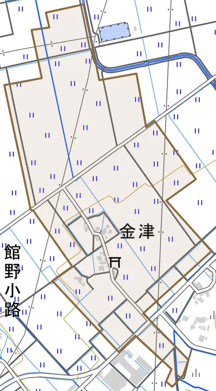金津とその周辺の地図。町の範囲を重ねている