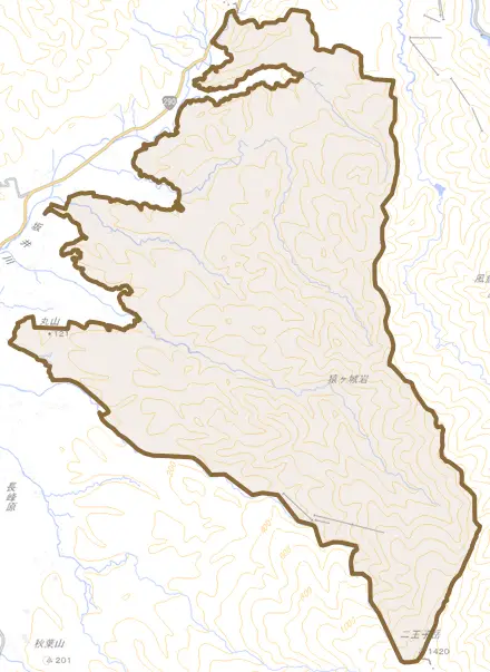 小出とその周辺の地図。町の範囲を重ねている