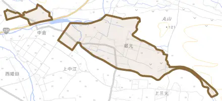 蔵光とその周辺の地図。町の範囲を重ねている