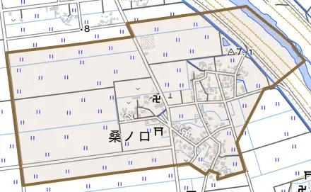 桑ノ口とその周辺の地図。町の範囲を重ねている