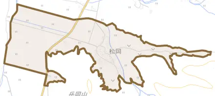 松岡とその周辺の地図。町の範囲を重ねている