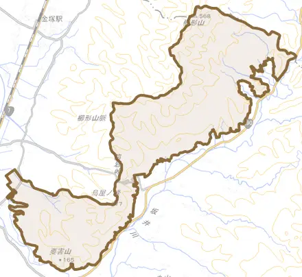 茗荷谷とその周辺の地図。町の範囲を重ねている