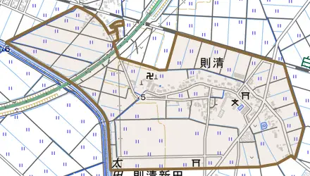 則清とその周辺の地図。町の範囲を重ねている