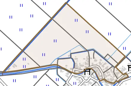 太田新田とその周辺の地図。町の範囲を重ねている