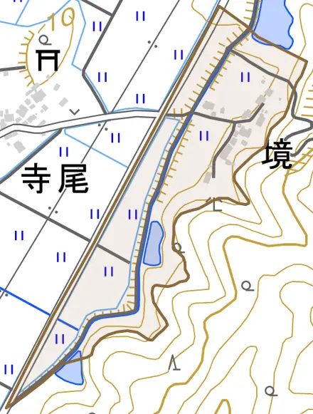 境とその周辺の地図。町の範囲を重ねている