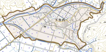 下寺内とその周辺の地図。町の範囲を重ねている