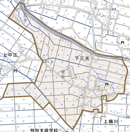 下三光とその周辺の地図。町の範囲を重ねている