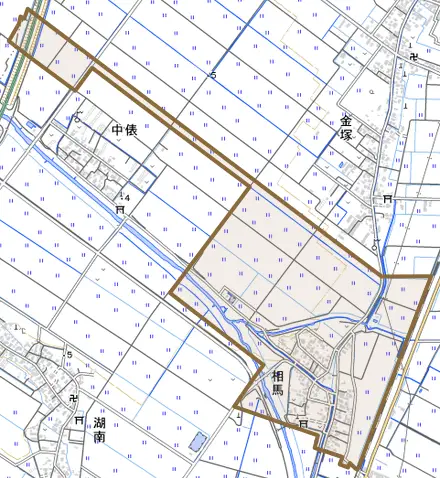 相馬とその周辺の地図。町の範囲を重ねている
