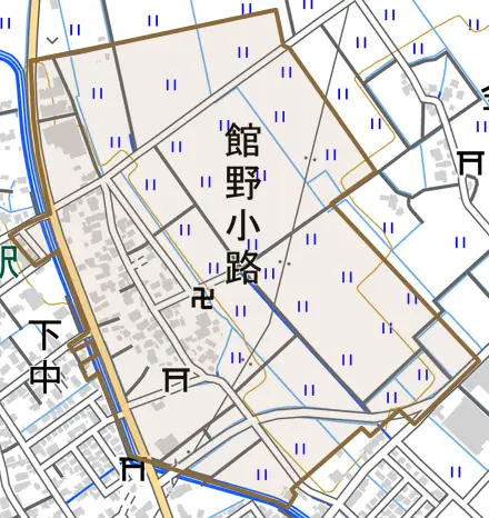 館野小路とその周辺の地図。町の範囲を重ねている