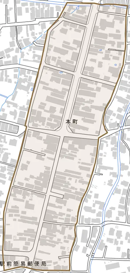 本町とその周辺の地図。町の範囲を重ねている