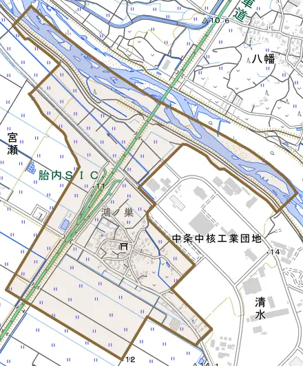 鴻ノ巣とその周辺の地図。町の範囲を重ねている