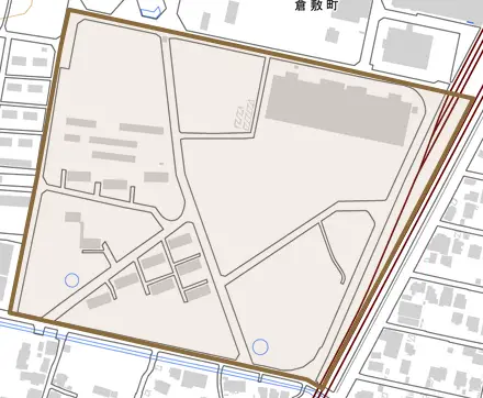 倉敷町とその周辺の地図。町の範囲を重ねている