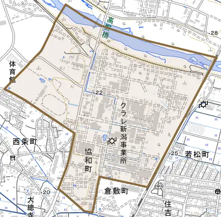 協和町とその周辺の地図。町の範囲を重ねている