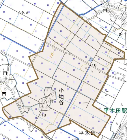 小地谷とその周辺の地図。町の範囲を重ねている
