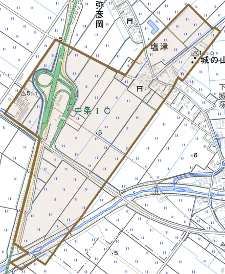塩津とその周辺の地図。町の範囲を重ねている