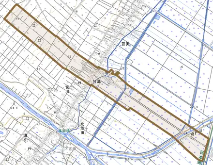 竹島とその周辺の地図。町の範囲を重ねている