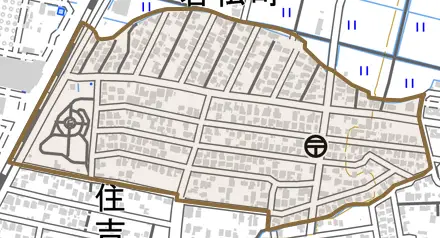 若松町とその周辺の地図。町の範囲を重ねている
