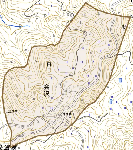 会沢とその周辺の地図。町の範囲を重ねている