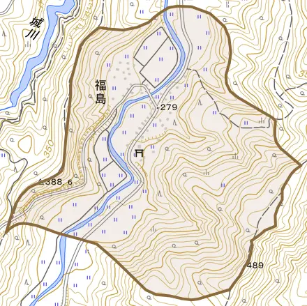 福島とその周辺の地図。町の範囲を重ねている