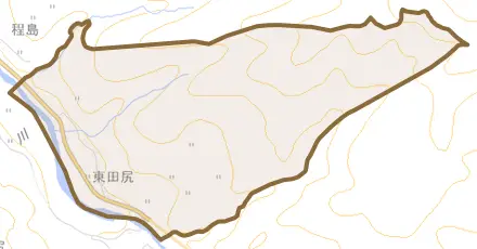 東田尻とその周辺の地図。町の範囲を重ねている