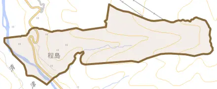 程島とその周辺の地図。町の範囲を重ねている