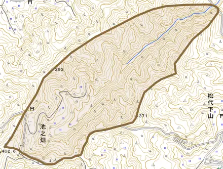 池之畑とその周辺の地図。町の範囲を重ねている