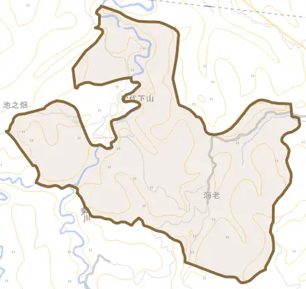 海老とその周辺の地図。町の範囲を重ねている
