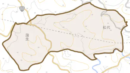 蒲生とその周辺の地図。町の範囲を重ねている