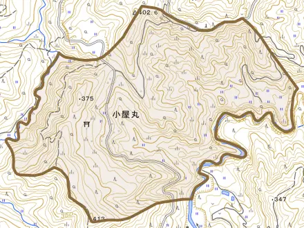小屋丸とその周辺の地図。町の範囲を重ねている