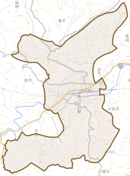 松代とその周辺の地図。町の範囲を重ねている