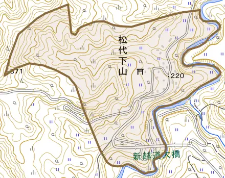 松代下山とその周辺の地図。町の範囲を重ねている