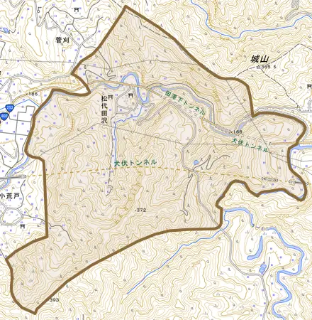 松代田沢とその周辺の地図。町の範囲を重ねている