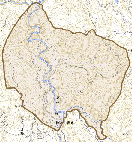 松之山赤倉とその周辺の地図。町の範囲を重ねている