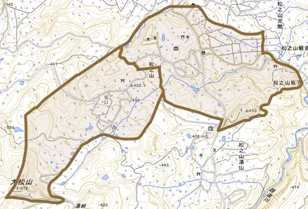 松之山とその周辺の地図。町の範囲を重ねている