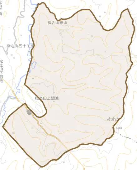 松之山東山とその周辺の地図。町の範囲を重ねている