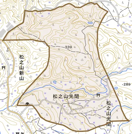 松之山光間とその周辺の地図。町の範囲を重ねている
