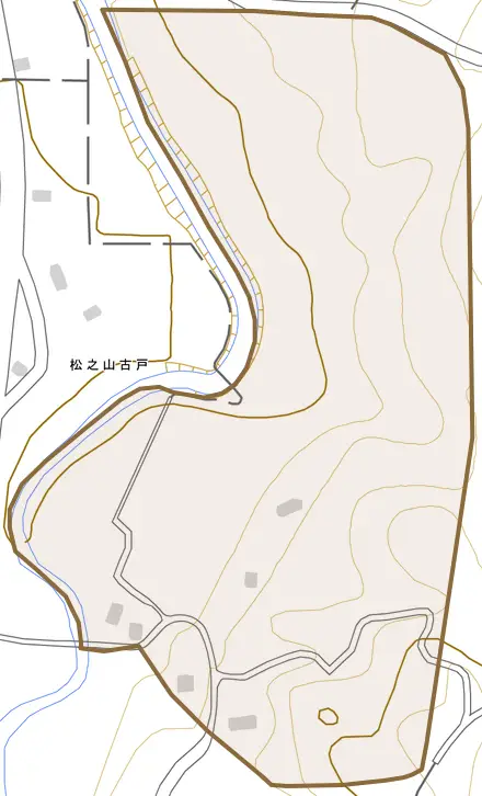 松之山猪之名とその周辺の地図。町の範囲を重ねている