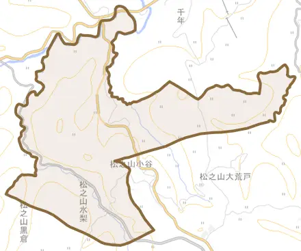 松之山水梨とその周辺の地図。町の範囲を重ねている