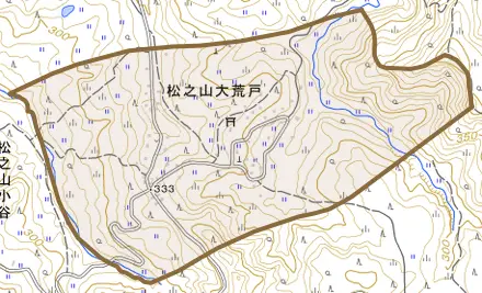 松之山大荒戸とその周辺の地図。町の範囲を重ねている