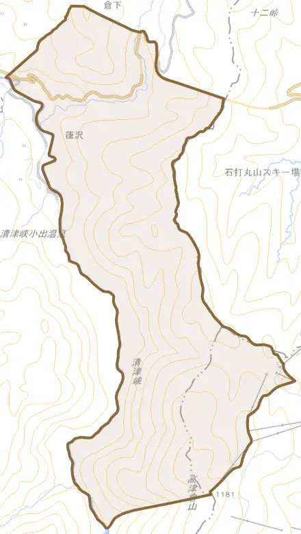 葎沢とその周辺の地図。町の範囲を重ねている